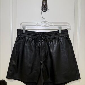 PAIGE Black Faux Leather Drawstring Waist Shorts